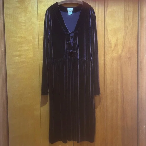 Coldwater Creek Dress Womens XL Dark Purple Velvet Maxi Whimsigoth Goth Witchy - Picture 1 of 9